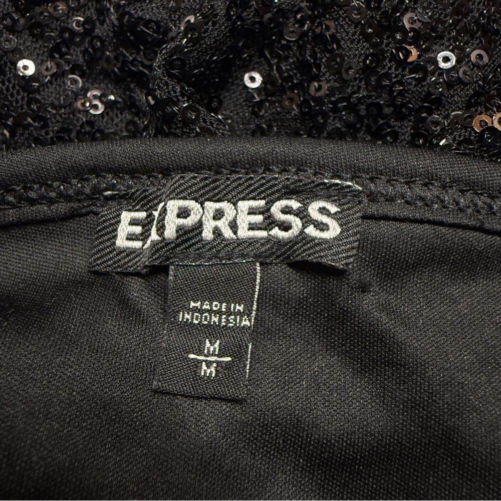 Express Black Micro-Sequin Pull-On Mini Skirt Spa… - image 5